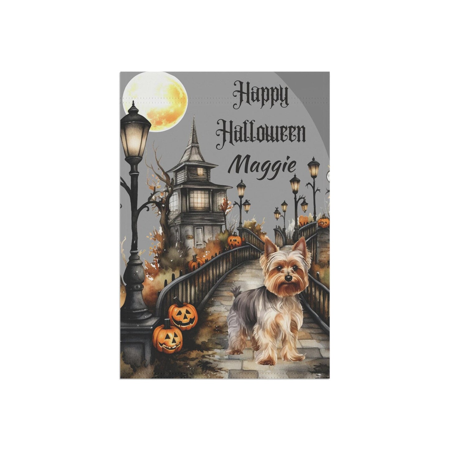 Yorkie Personalized Welcome Halloween Garden Flag