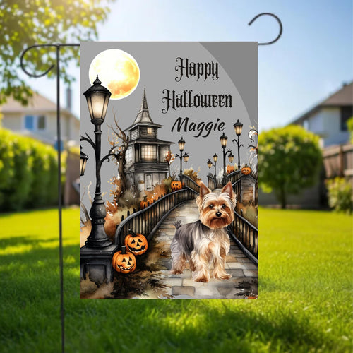 Yorkie Personalized Welcome Halloween Garden Flag